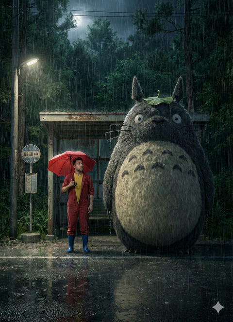日本乡村公交车站雨夜的场景