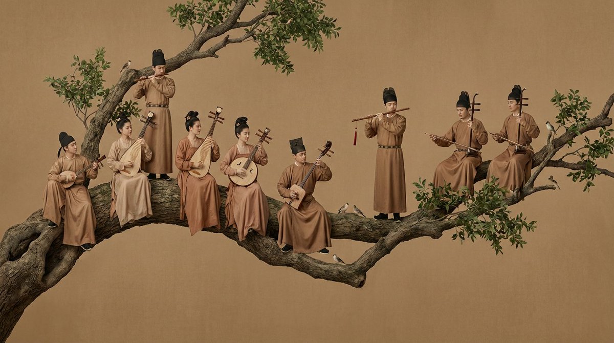 宫廷管弦乐队在一根树枝上演奏音乐 2