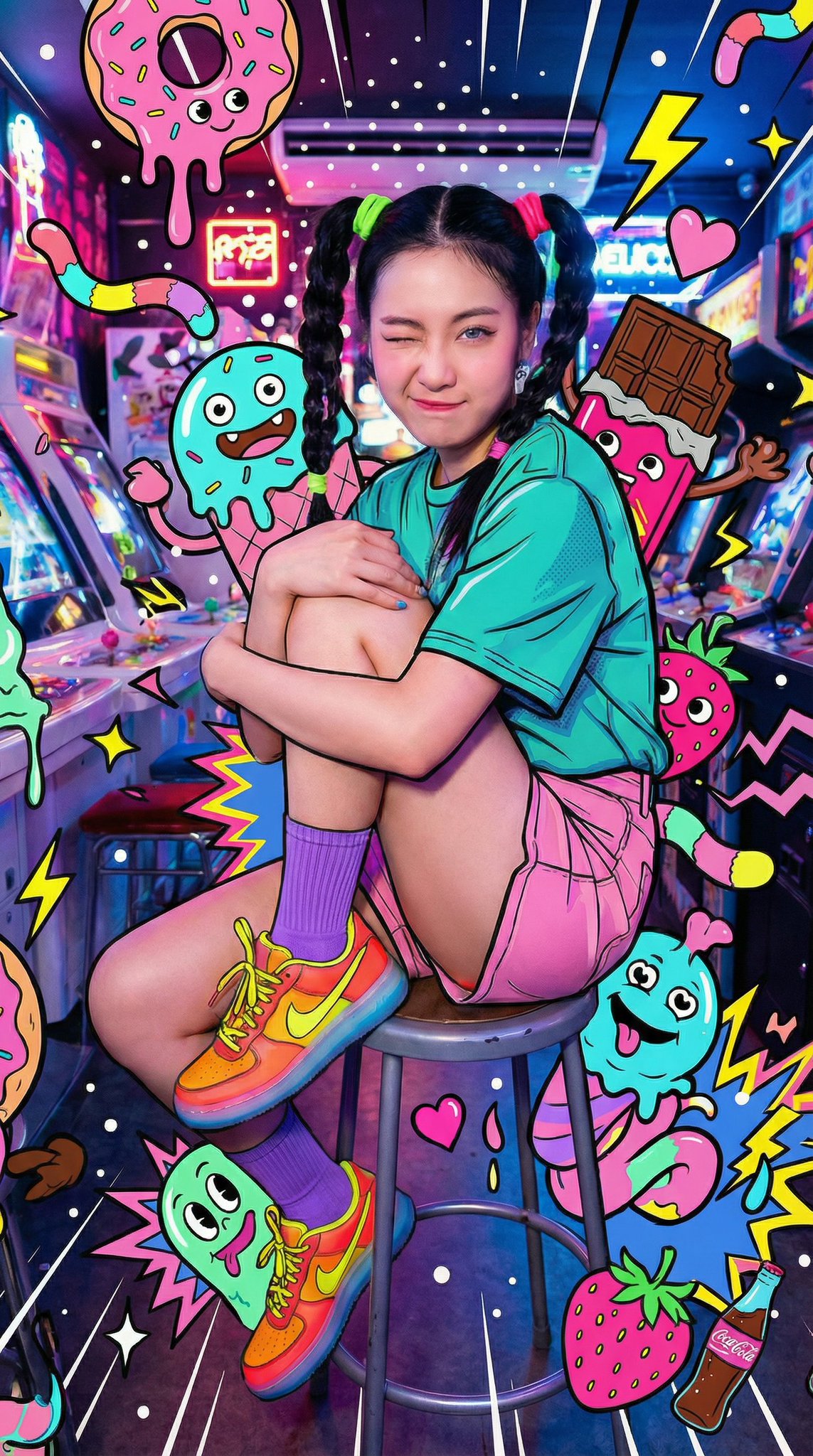 年轻女子侧坐在街机凳上 2