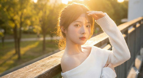 身着白色针织上衣的阳光女孩 3