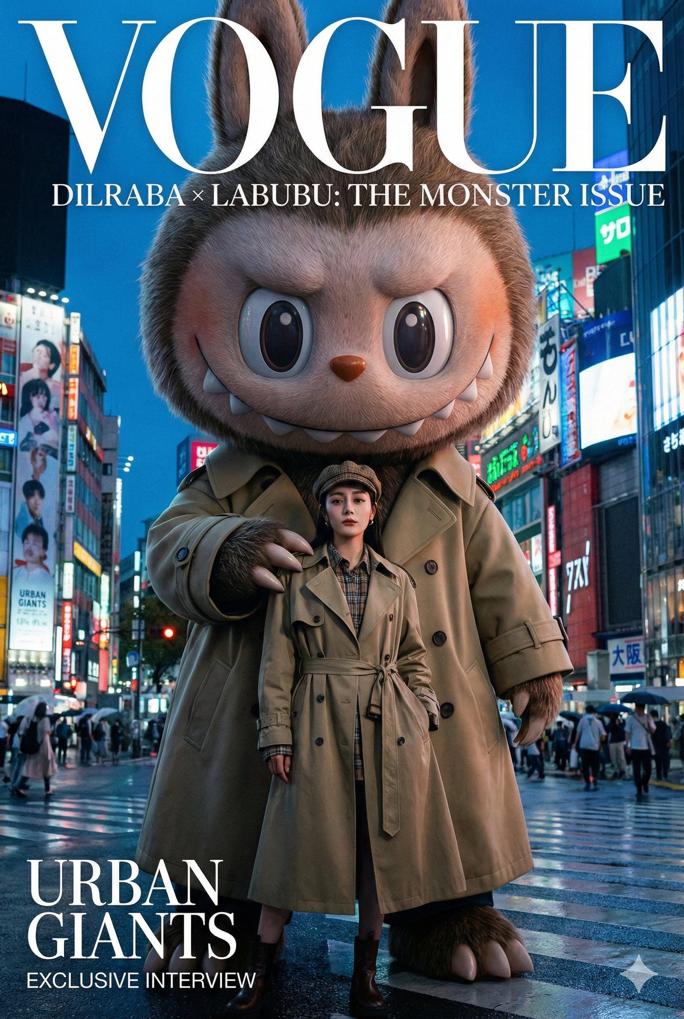 Labubu和迪丽热巴高端时尚跨页大片 2