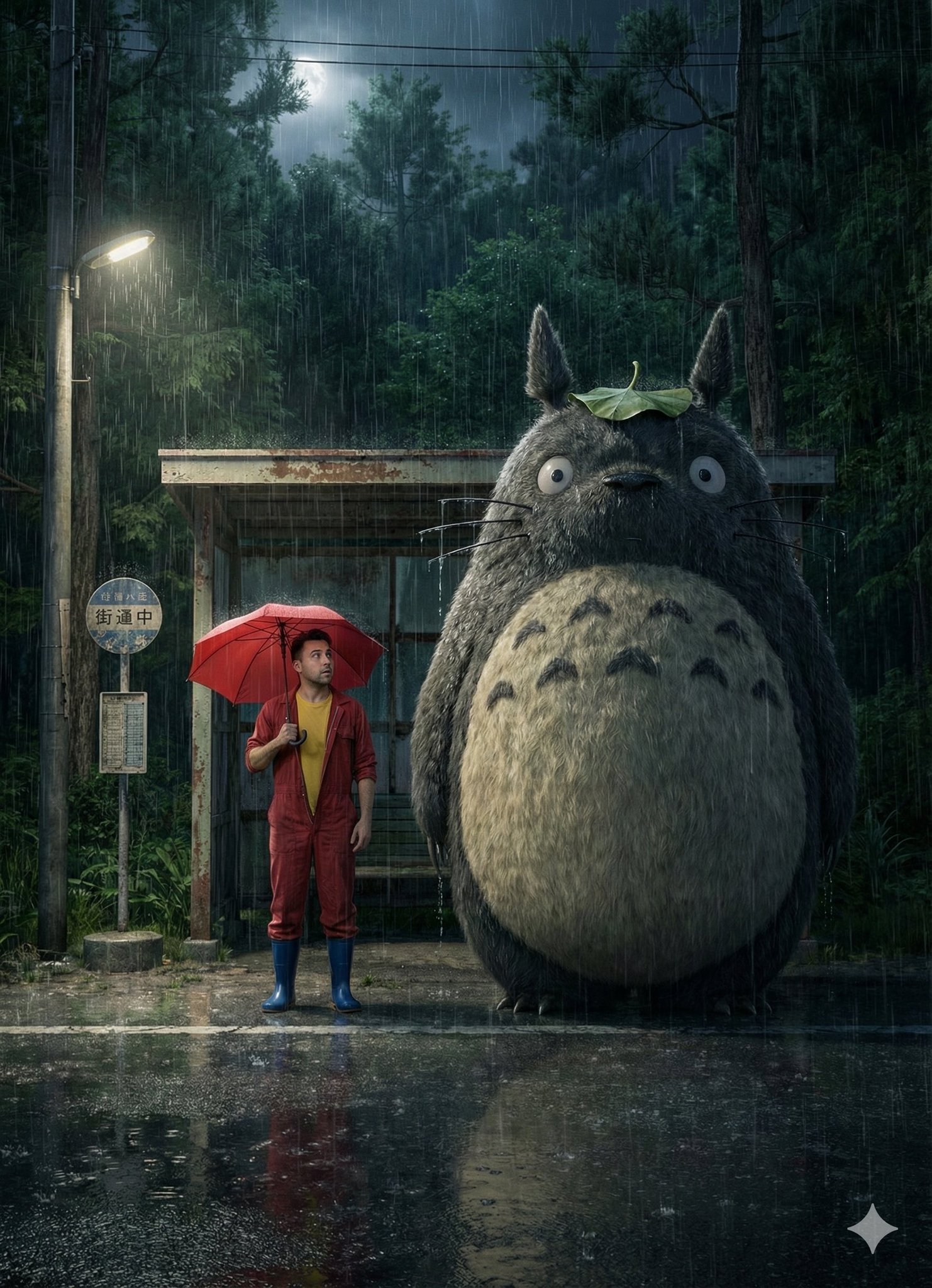 日本乡村公交车站雨夜的场景 2