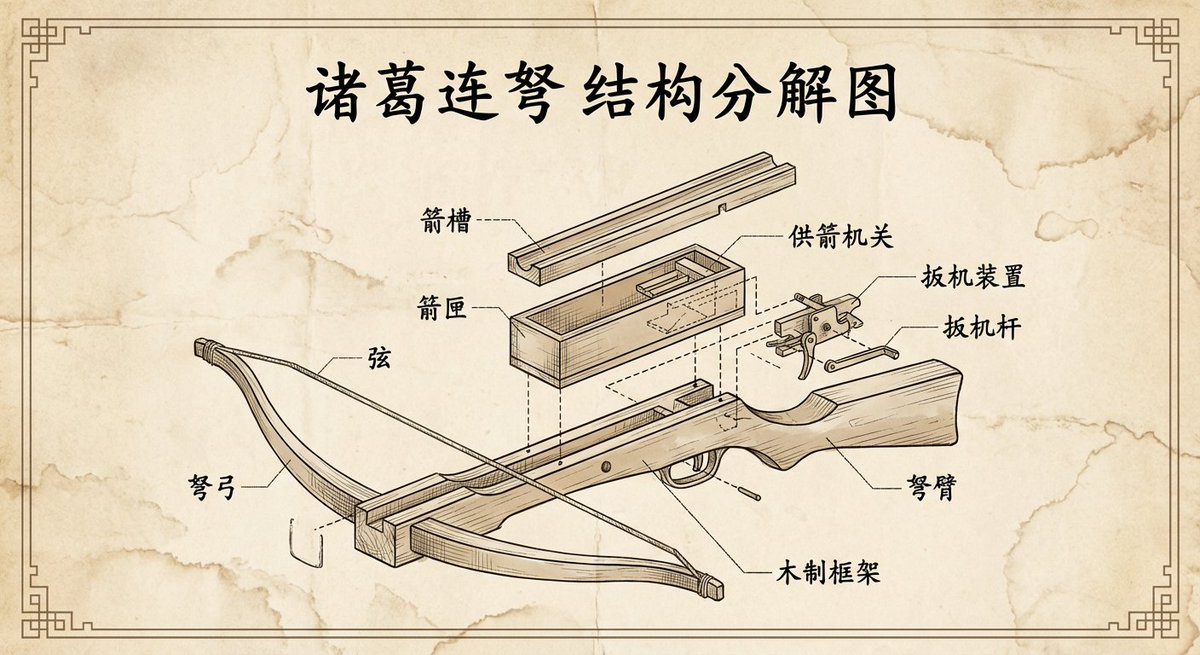 诸葛连弩的复古风格工程爆炸图 2