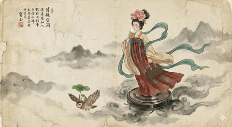 传统的中国工笔水墨画-仙女 3