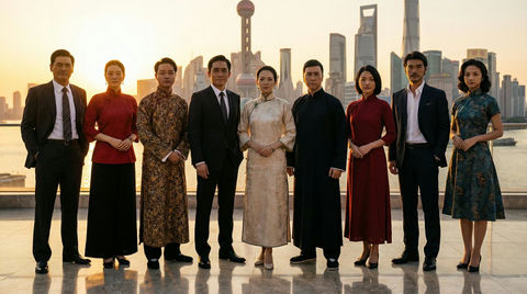 穿着成名的衣服拍合照在上海江滩 3